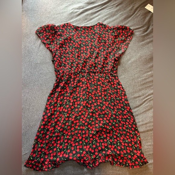Pink Lily Black Mini Dress with Red Cherry Print - Picture 4 of 5